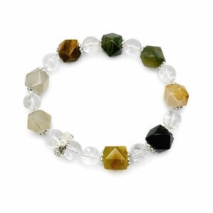 Clear Quartz & Faceted Ocean Jasper Gemstone Stretchy Bracelet